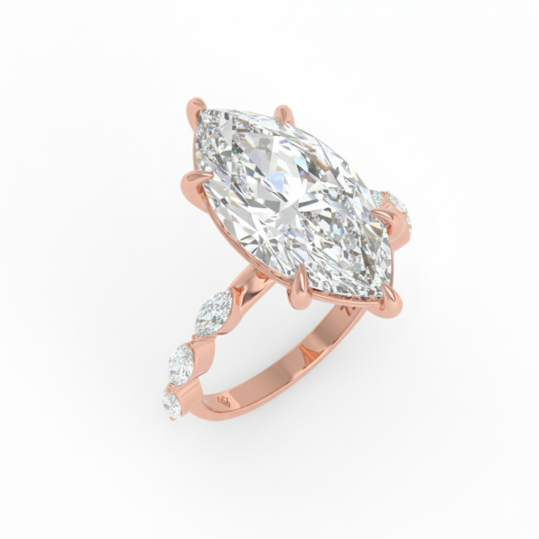 Kasandra Marquise Cut Diamond Engagement Ring With A Marquise Cut Diamond Band