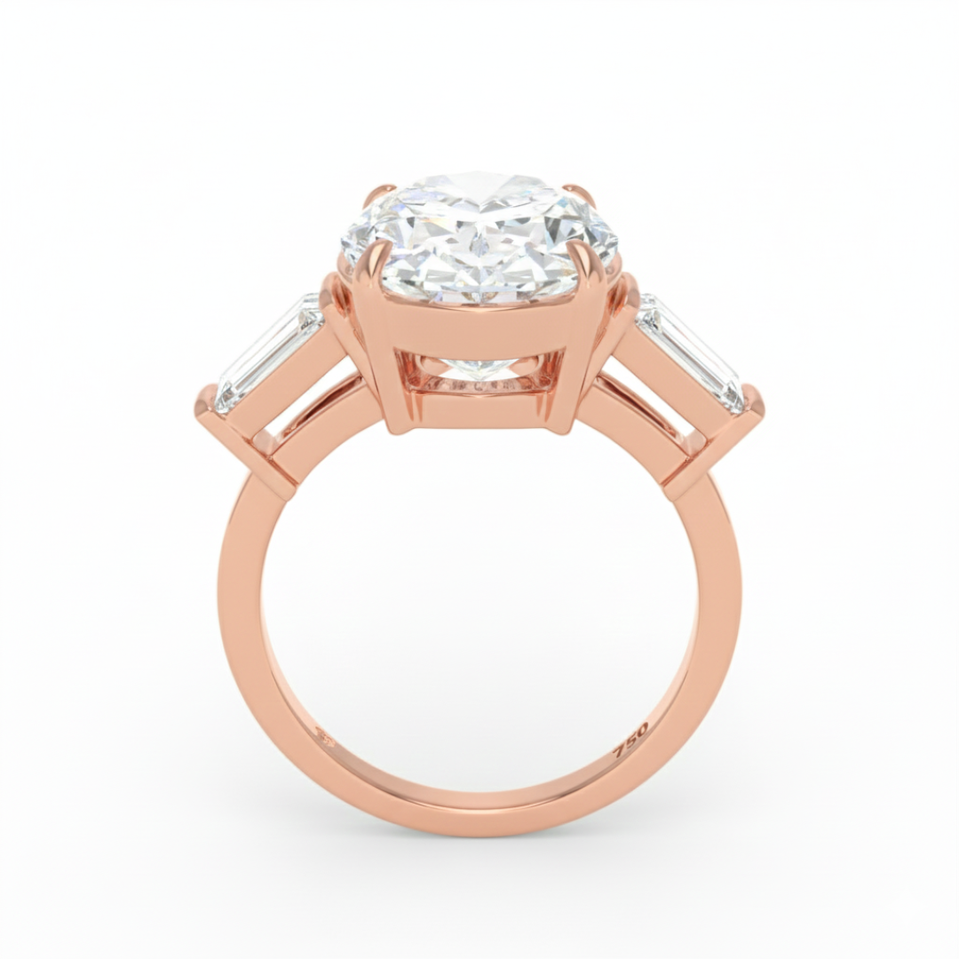 Mary Oval Cut Diamond Engagement Ring With Tapering Baguettes Cut Side Diamond