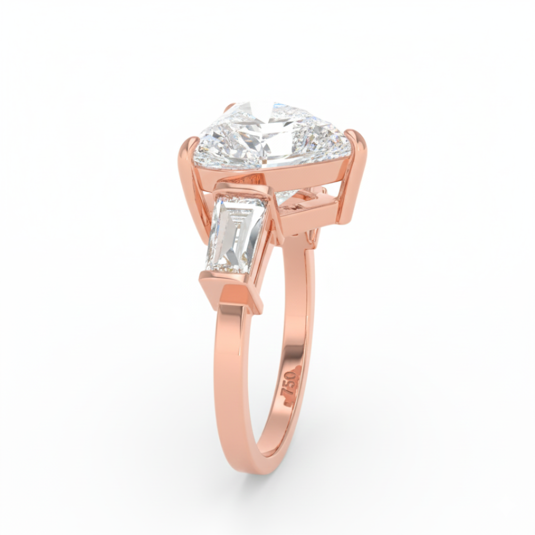 Mary Heart Cut Diamond Engagement Ring with Tapering Baguettes Cut Side Diamonds