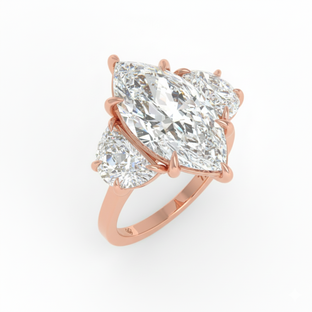 Kamala Marquise Cut Diamond Enagement Ring with Half Moon Cut Side Diamonds