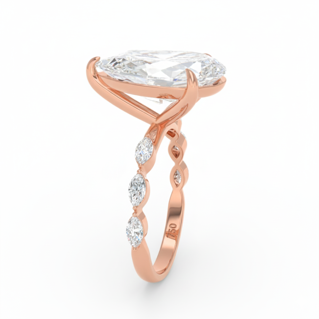 Bague de fiançailles Kasandra avec diamant taille poire et anneau en diamant taille marquise