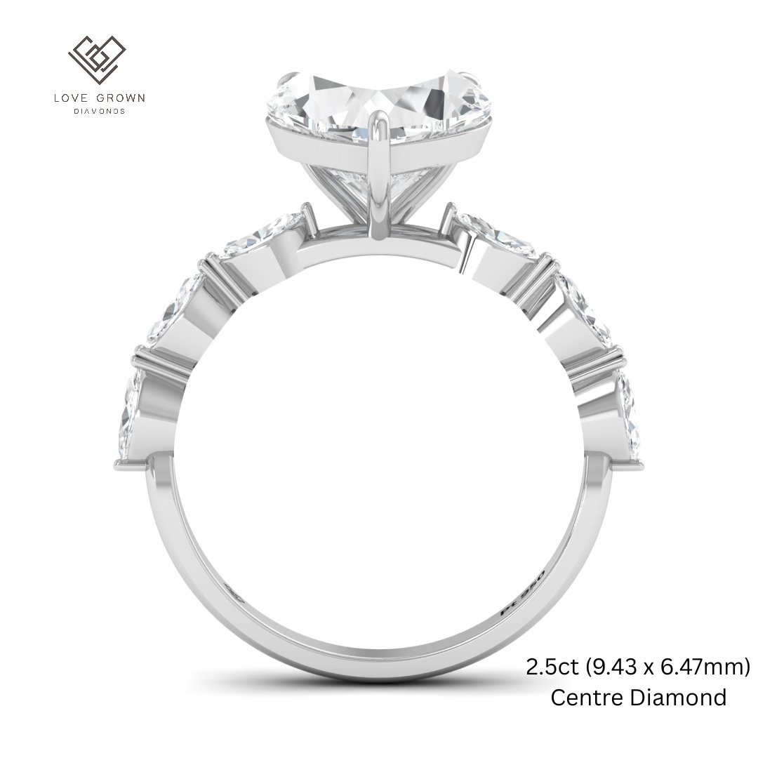 Kasandra Heart Cut Diamond Engagement RIng With A Marquise Cut Diamond Band