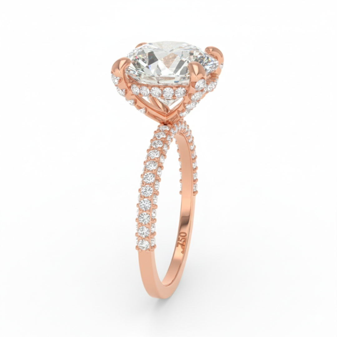 Mia Round Brilliant Cut Diamond Engagement Ring With Diamond Hidden Halo And 3D Diamond Band