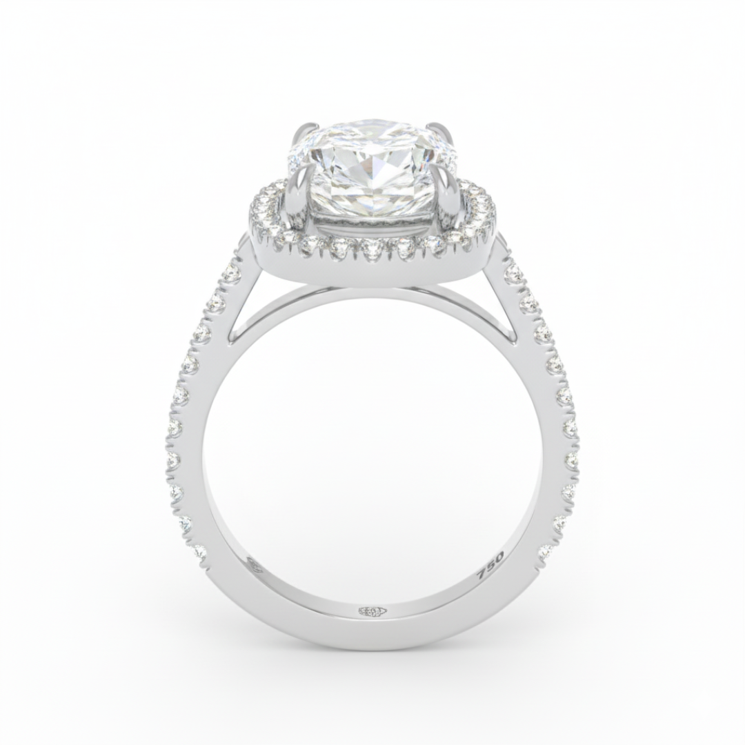 Bella Cushion Cut Diamond Engagement Ring with Diamond Halo & Diamond Band