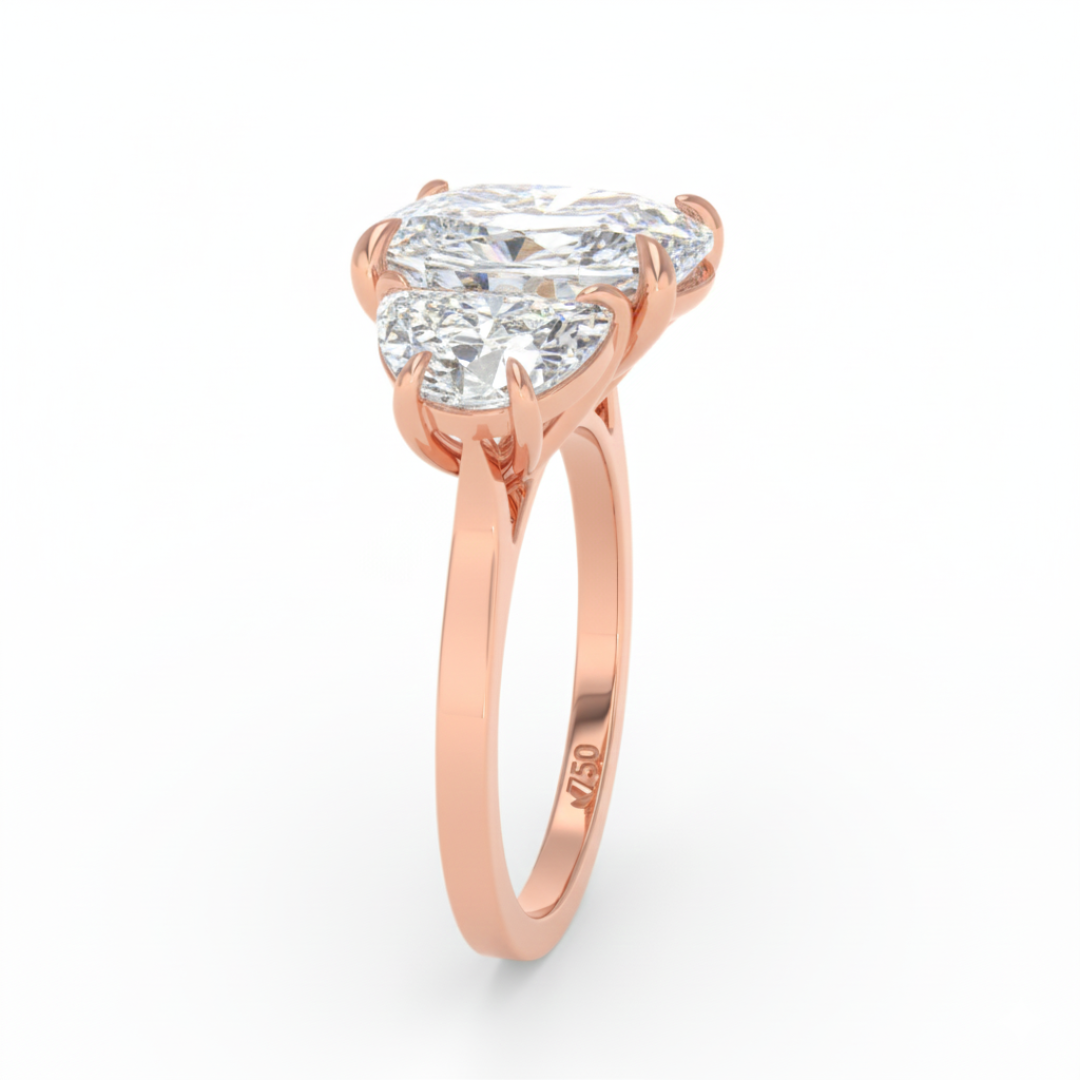 Kamala Cushion Cut Diamond Engagement Ring with Half Moon Cut Side Diamonds