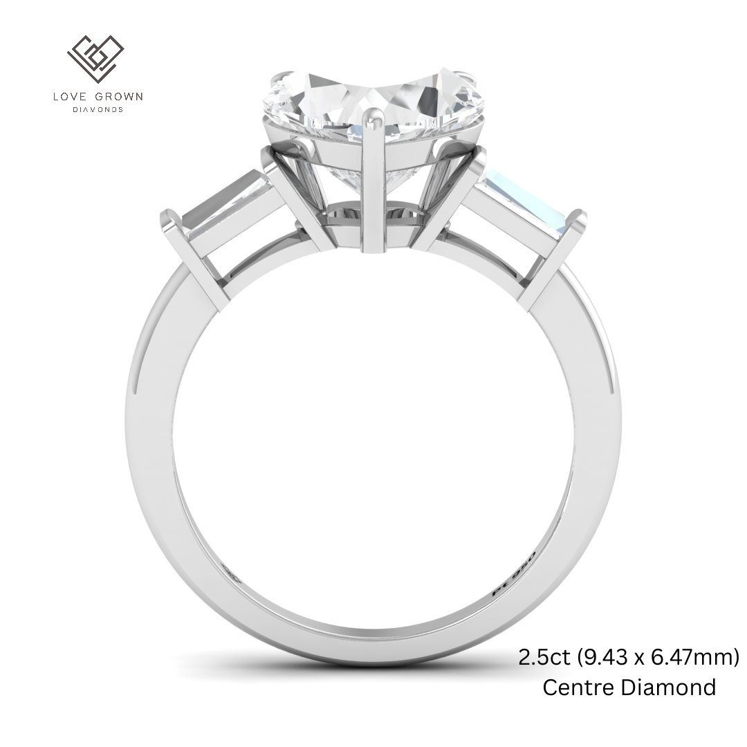 Mary Heart Cut Diamond Engagement Ring with Tapering Baguettes Cut Side Diamonds