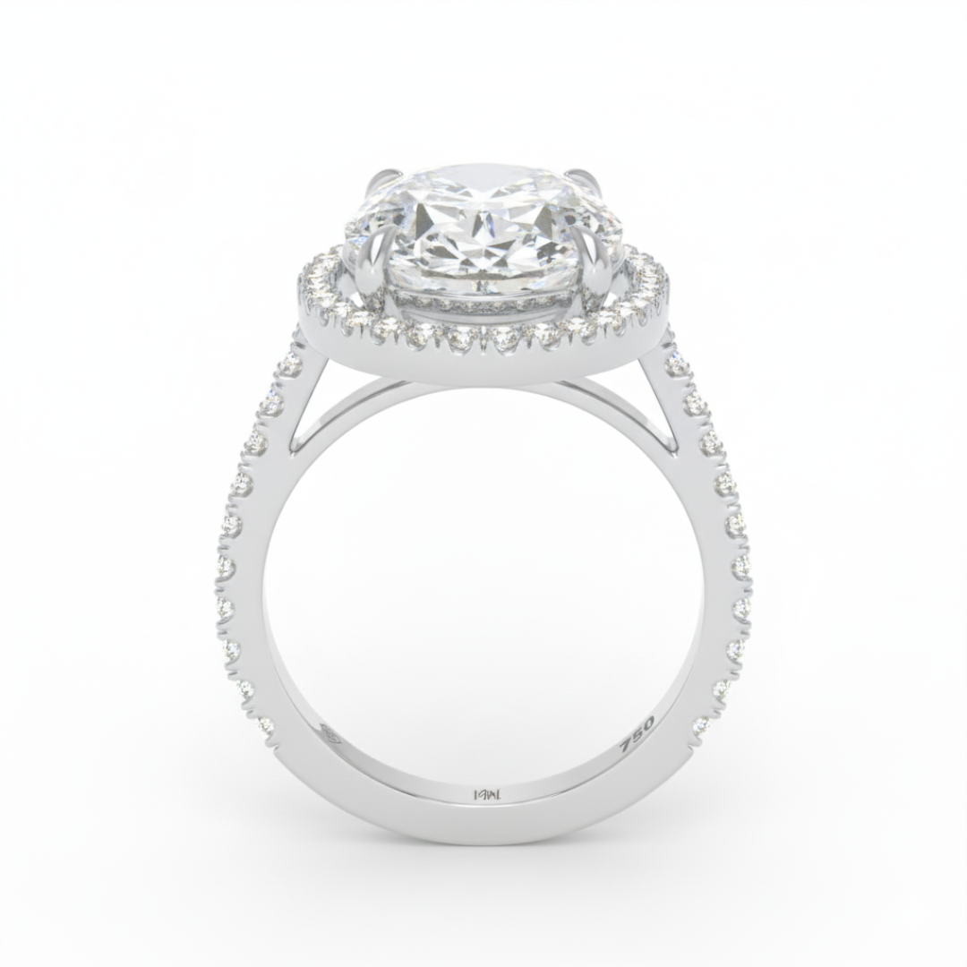 Bella Oval Cut Diamond Engagement Ring with Diamond Halo & Diamond Band