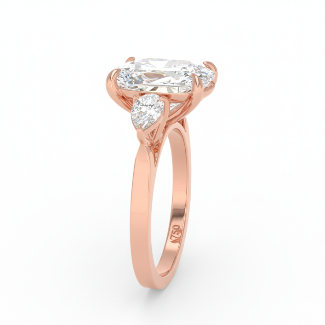 Sofia Cushion Cut Diamond Engagement Ring With A Pear Cut Side Diamonds