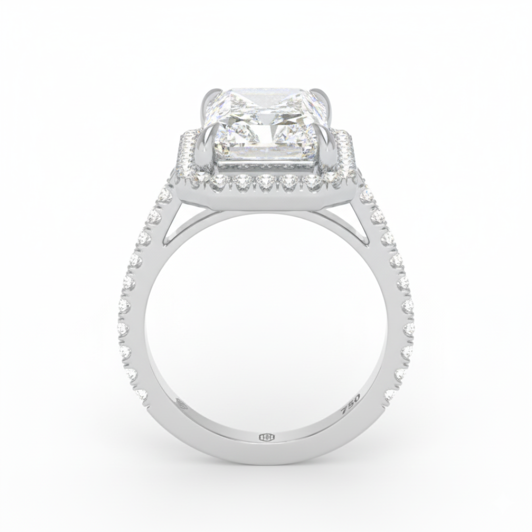 Bella Radiant Cut Diamond Engagement Ring with Diamond Halo & Diamond Band