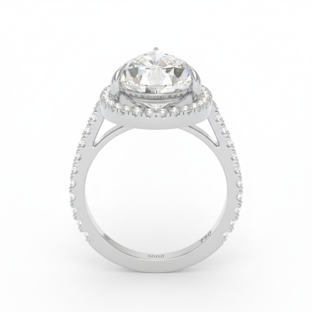 Bella Pear Cut Diamond Engagement Ring with Diamond Halo & Diamond Band