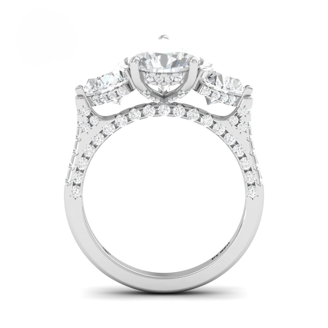 Victoria Pear Cut Diamond Engagement Ring with Heart Cut Side Diamonds and 3D Diamond Band