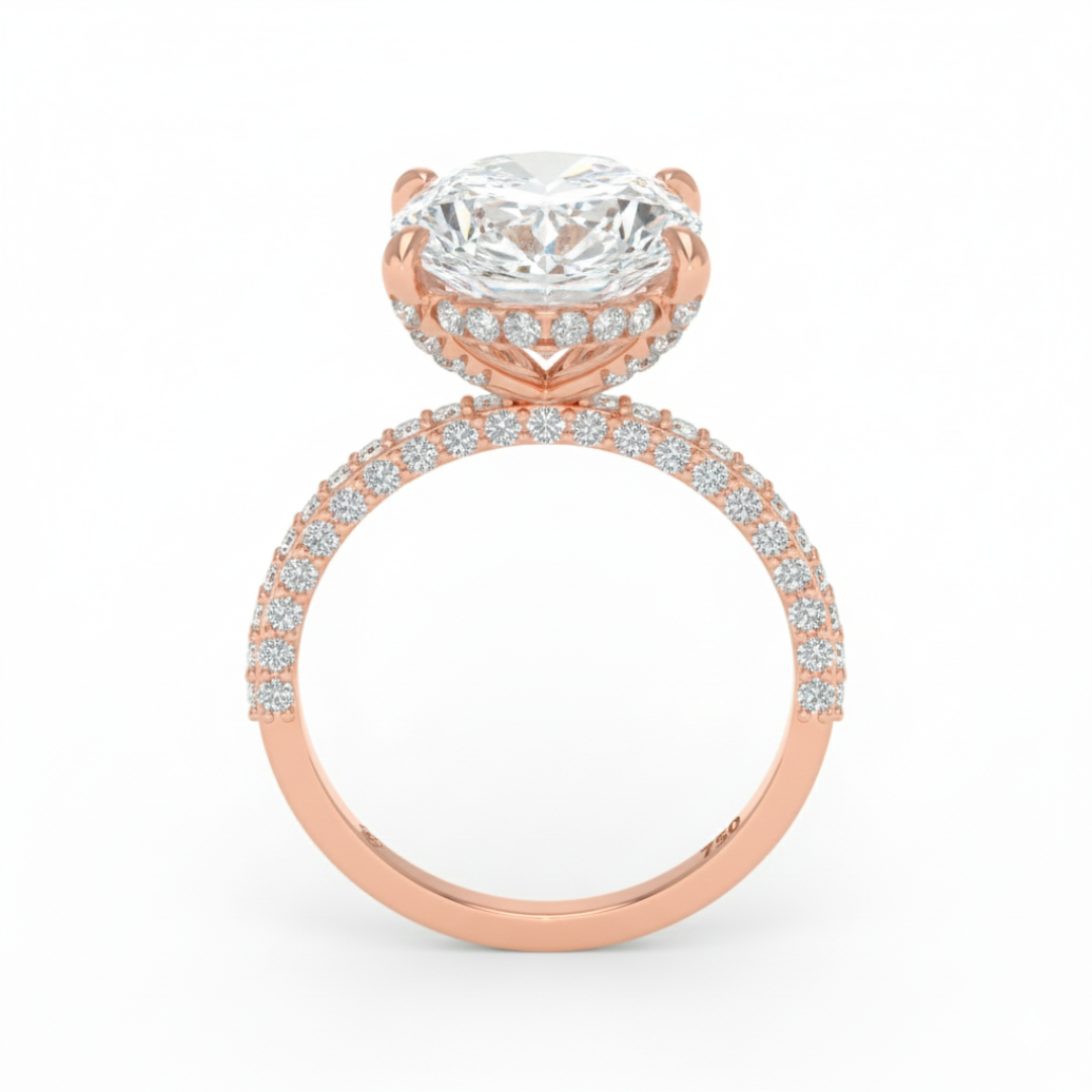 Mia Oval Cut Diamond Engagement Ring With Diamond Hidden Halo And 3D Diamond Band