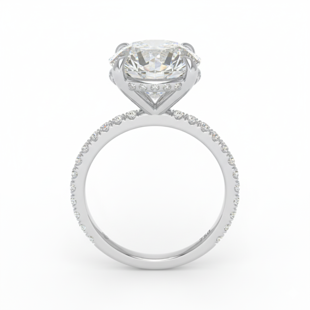 Bague de fiançailles Chloé en diamant taille ronde avec halo de diamants cachés et anneau serti de diamants