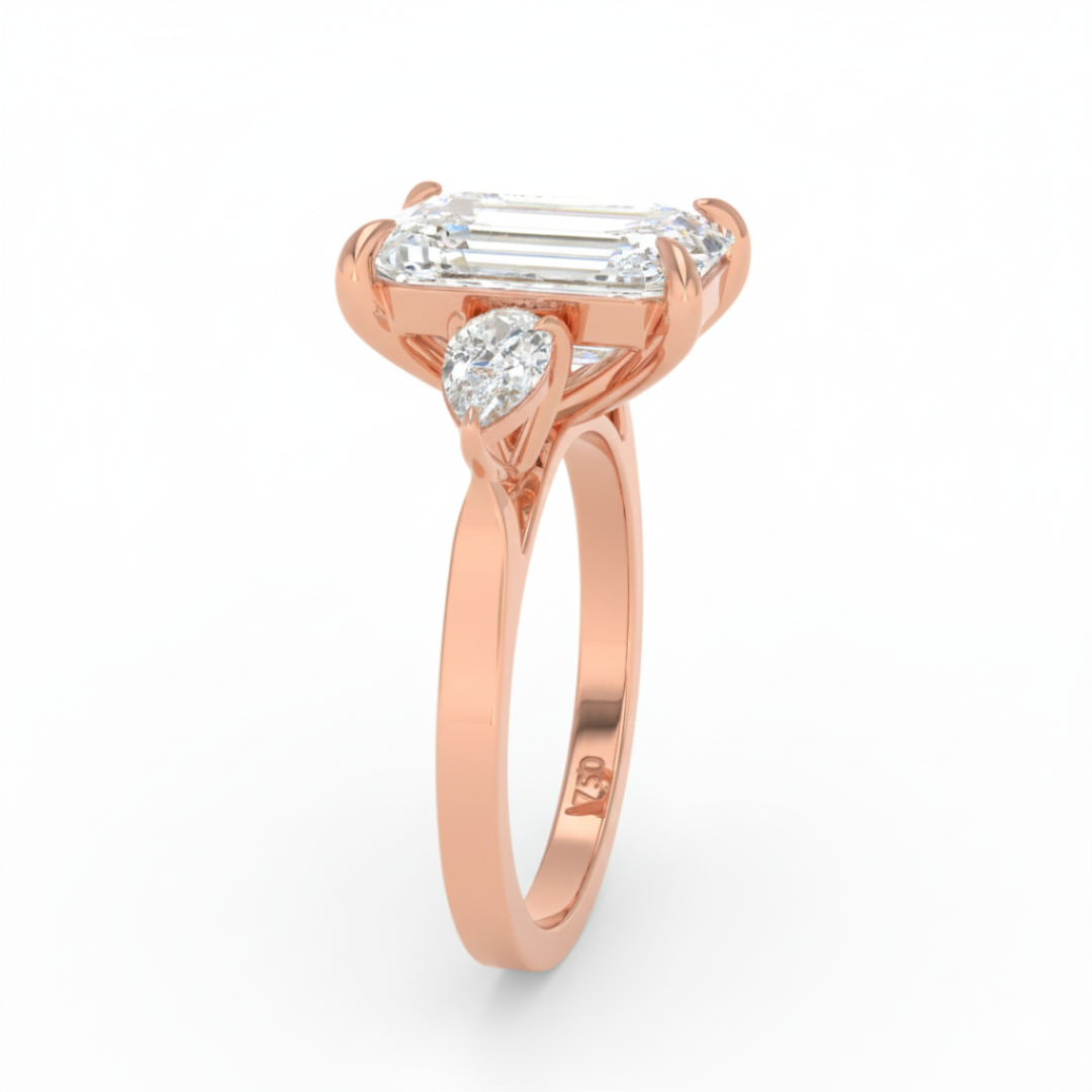 Sofia Emerald Cut Diamond Engagement Ring With A Pear Sides