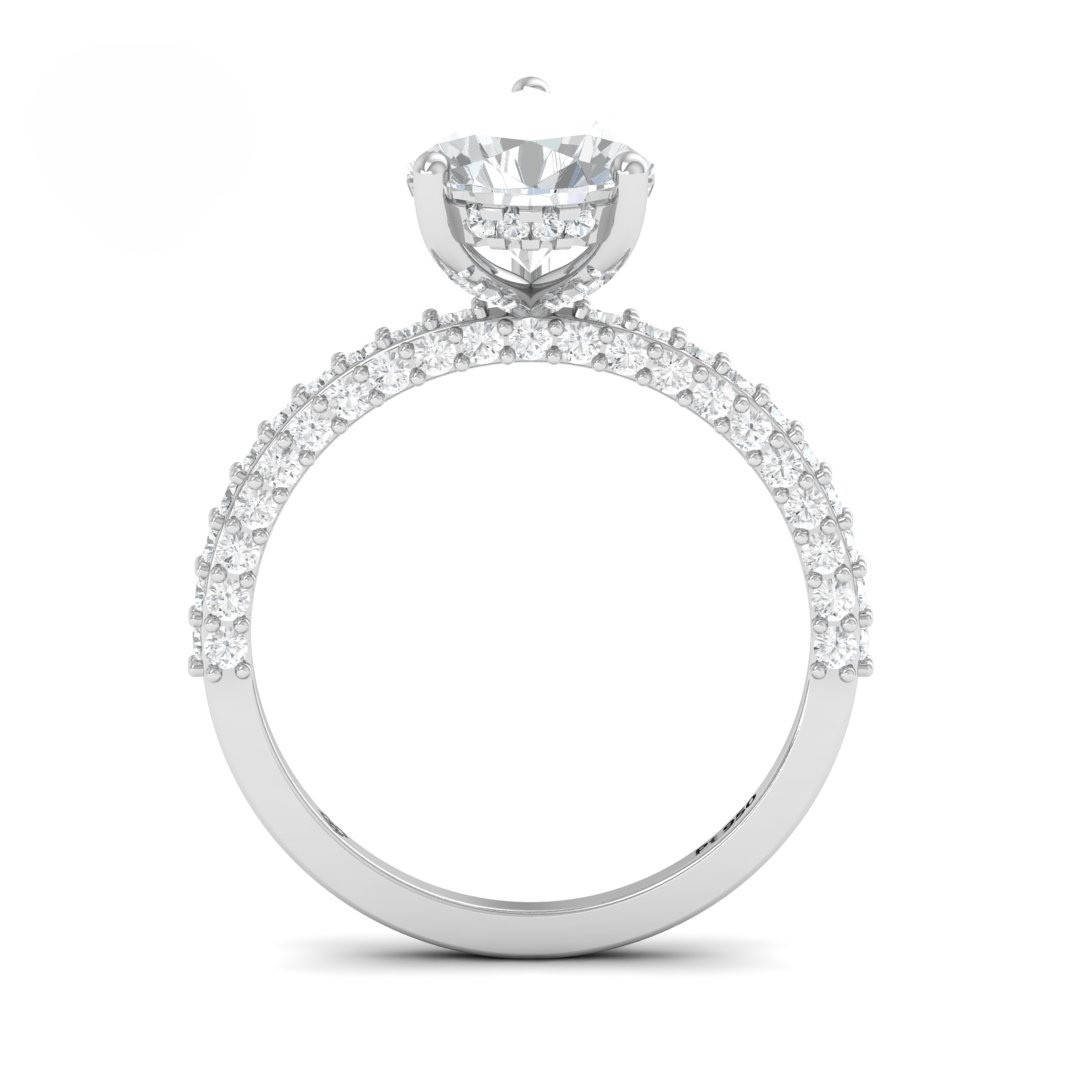 Mia Pear Cut Diamond Engagement Ring With Diamond Hidden Halo And 3D Diamond Band