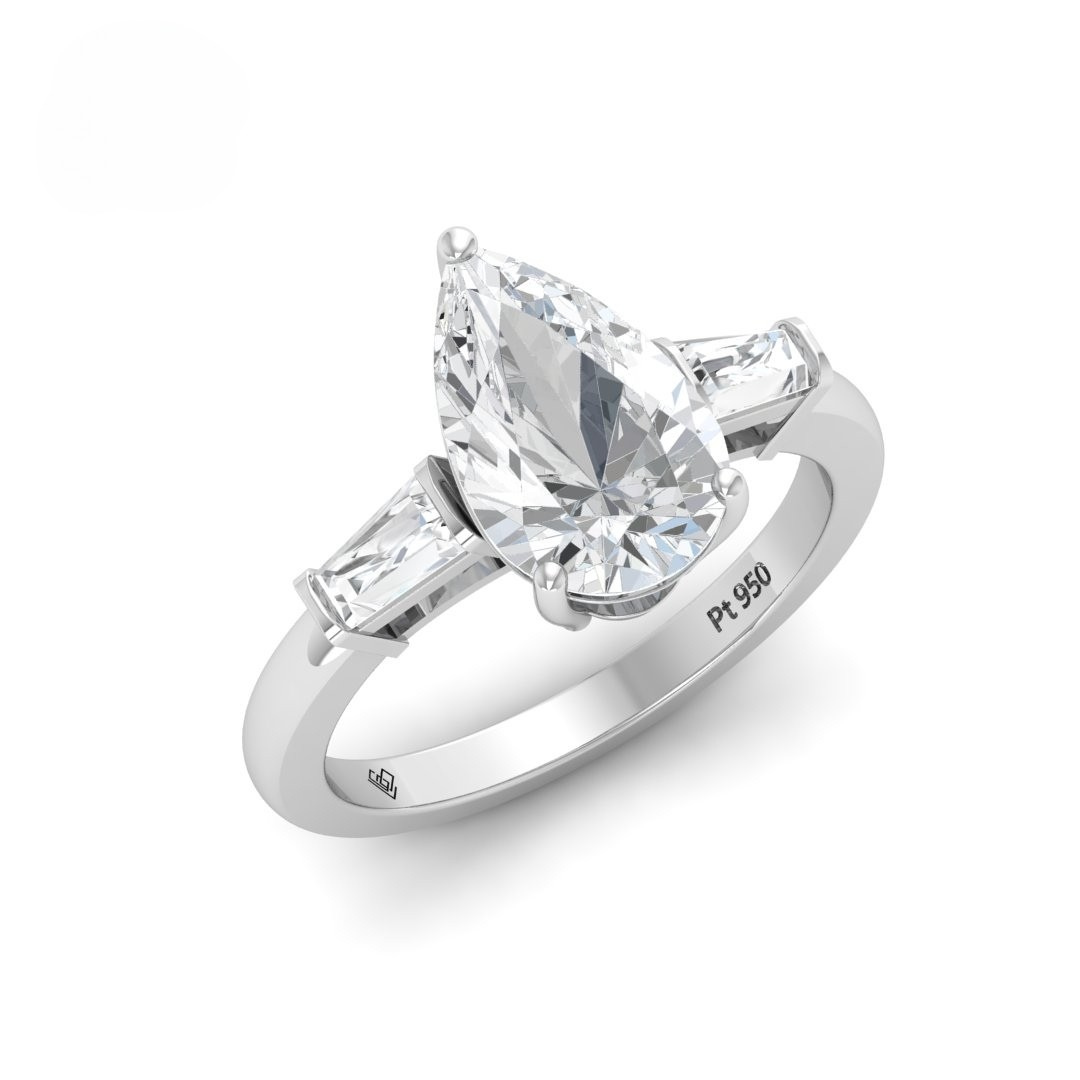 Mary Pear Cut Diamond Engagement Ring With Tapering Baguettes Cut Side Diamonds