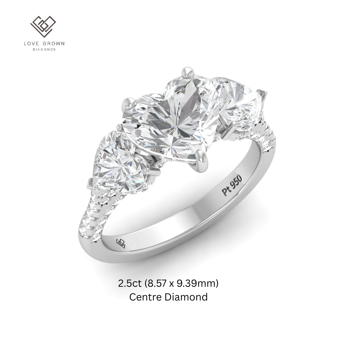 Victoria Heart Cut Diamond Engagement Ring with Heart Cut Side Diamonds and 3D Diamond Band