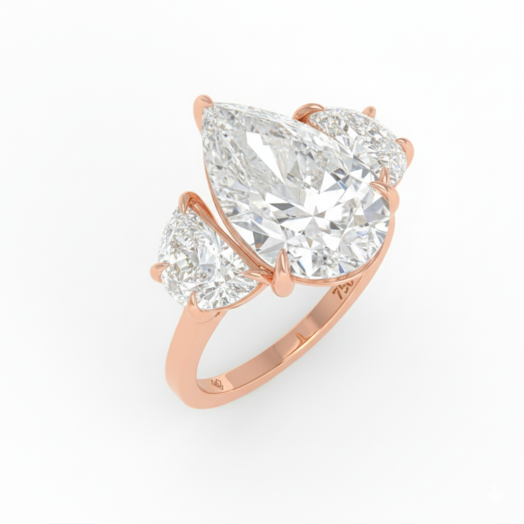 Kamala Pear Cut Diamond Engagement Ring With Half Moon Cut Side Diamonds