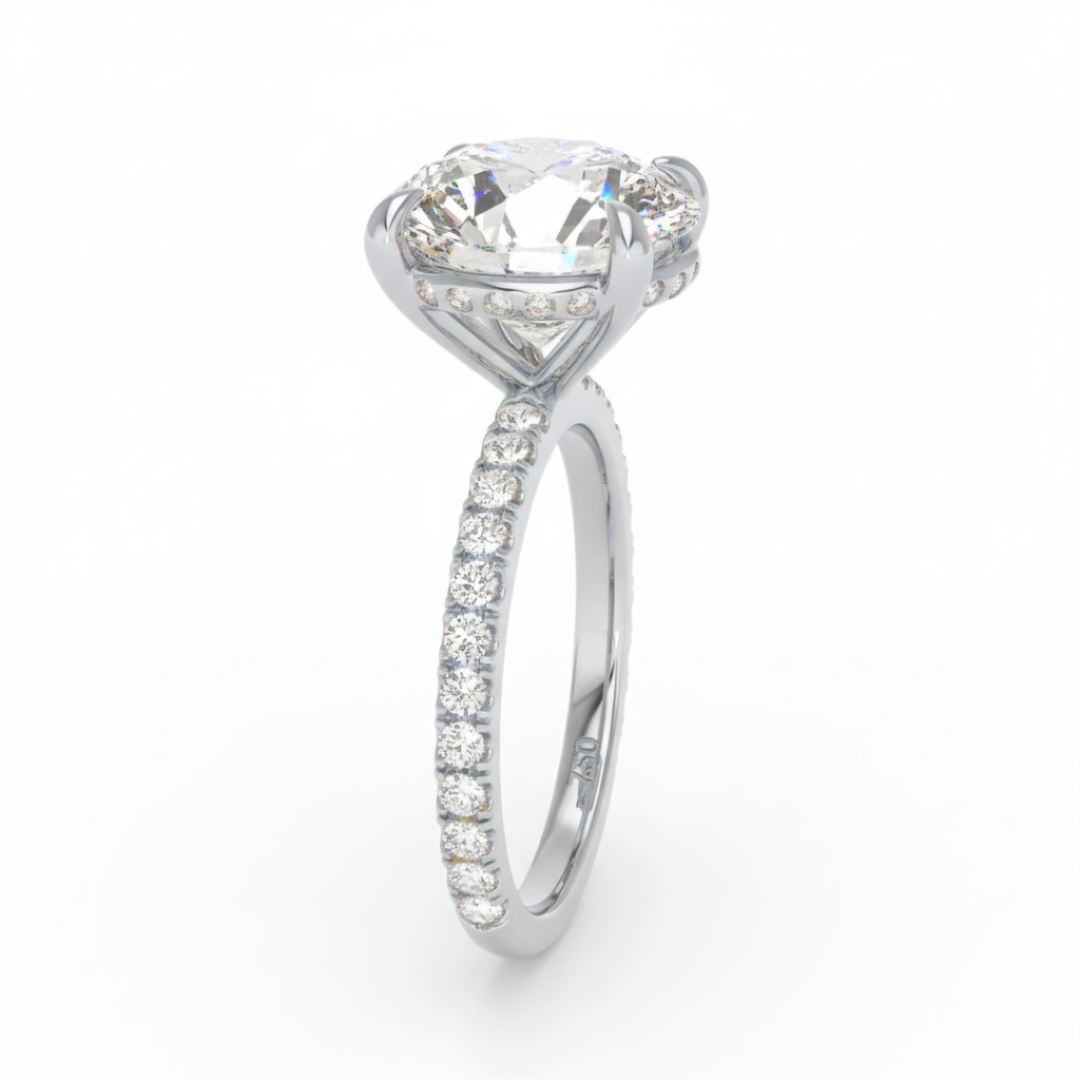 Chloé Round Cut Diamond Engagement Ring with Diamond Hidden Halo and Diamond Band