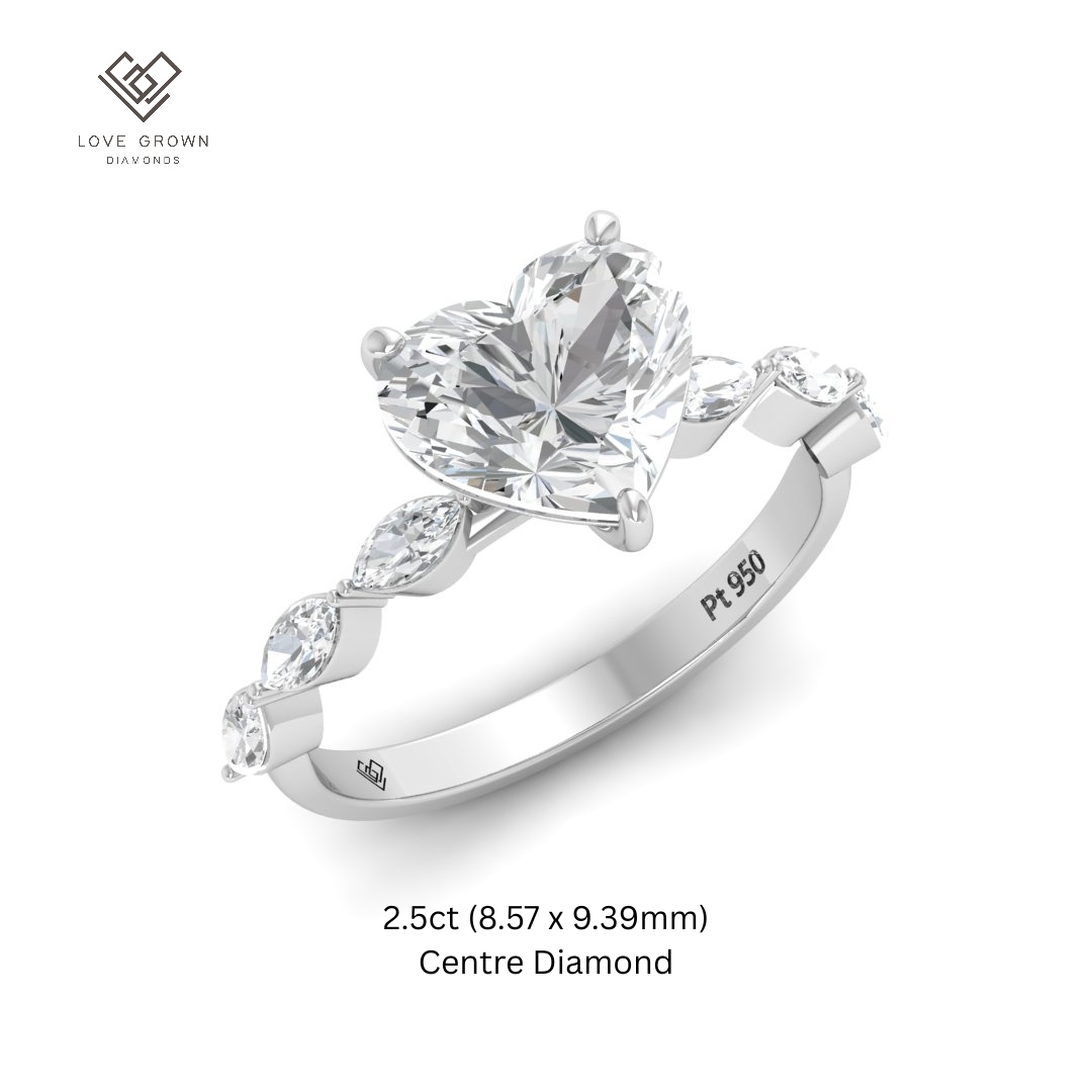 Kasandra Heart Cut Diamond Engagement RIng With A Marquise Cut Diamond Band