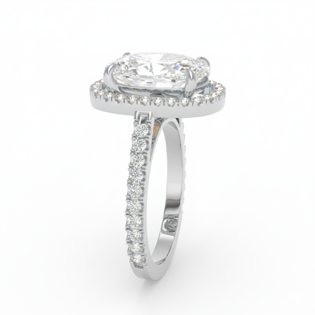 Bella Cushion Cut Diamond Engagement Ring with Diamond Halo & Diamond Band