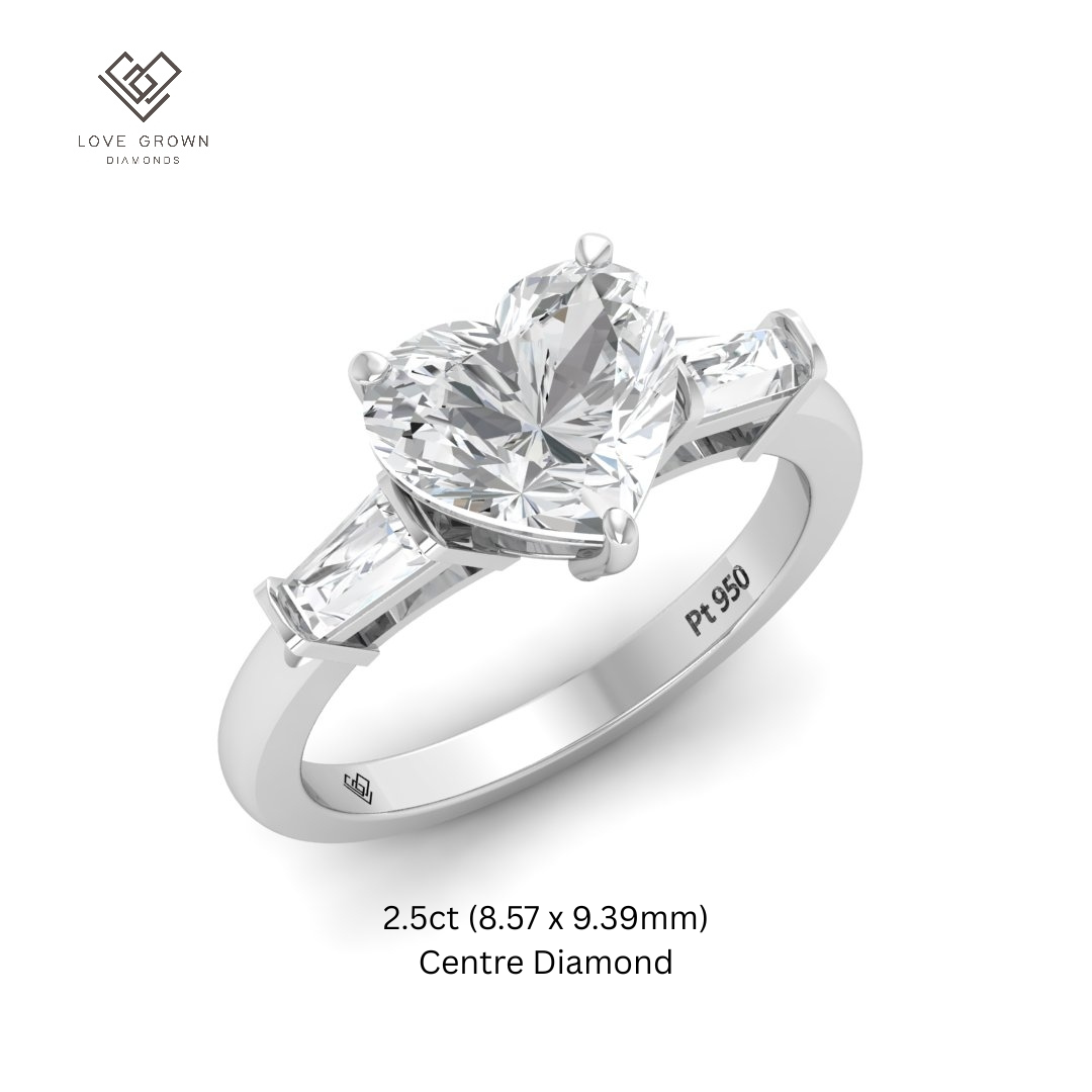 Mary Heart Cut Diamond Engagement Ring with Tapering Baguettes Cut Side Diamonds