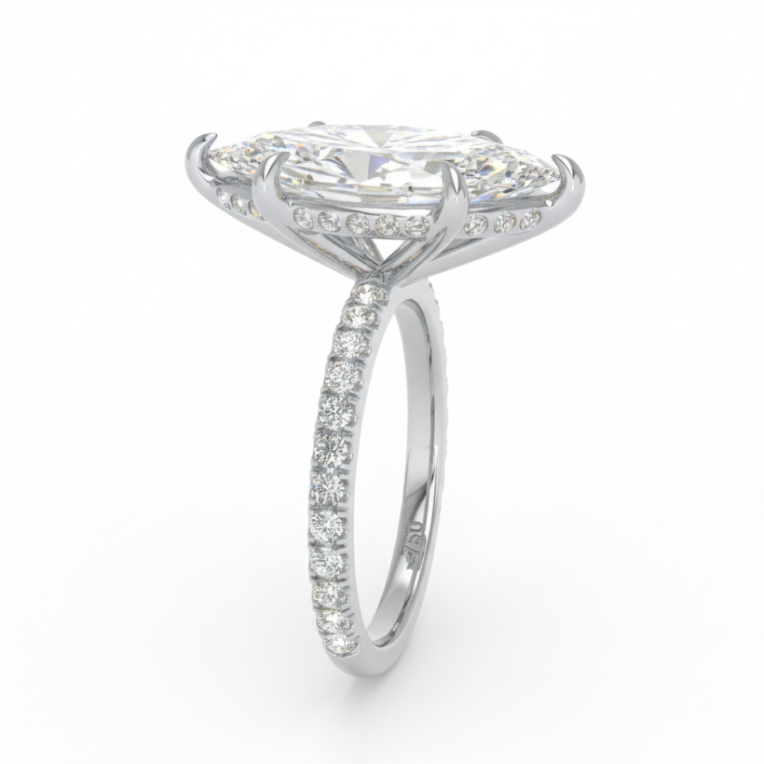 Chloé Marquise Cut Diamond Engagement Ring with Diamond Hidden Halo and Diamond Band