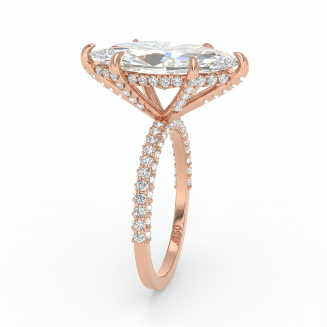 Mia Marquise Cut Diamond Engagement Ring with Diamond Hidden Halo and 3D Diamond Band