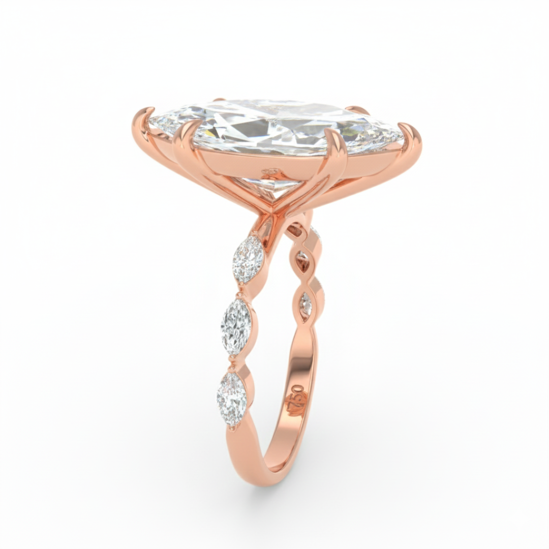Kasandra Marquise Cut Diamond Engagement Ring With A Marquise Cut Diamond Band