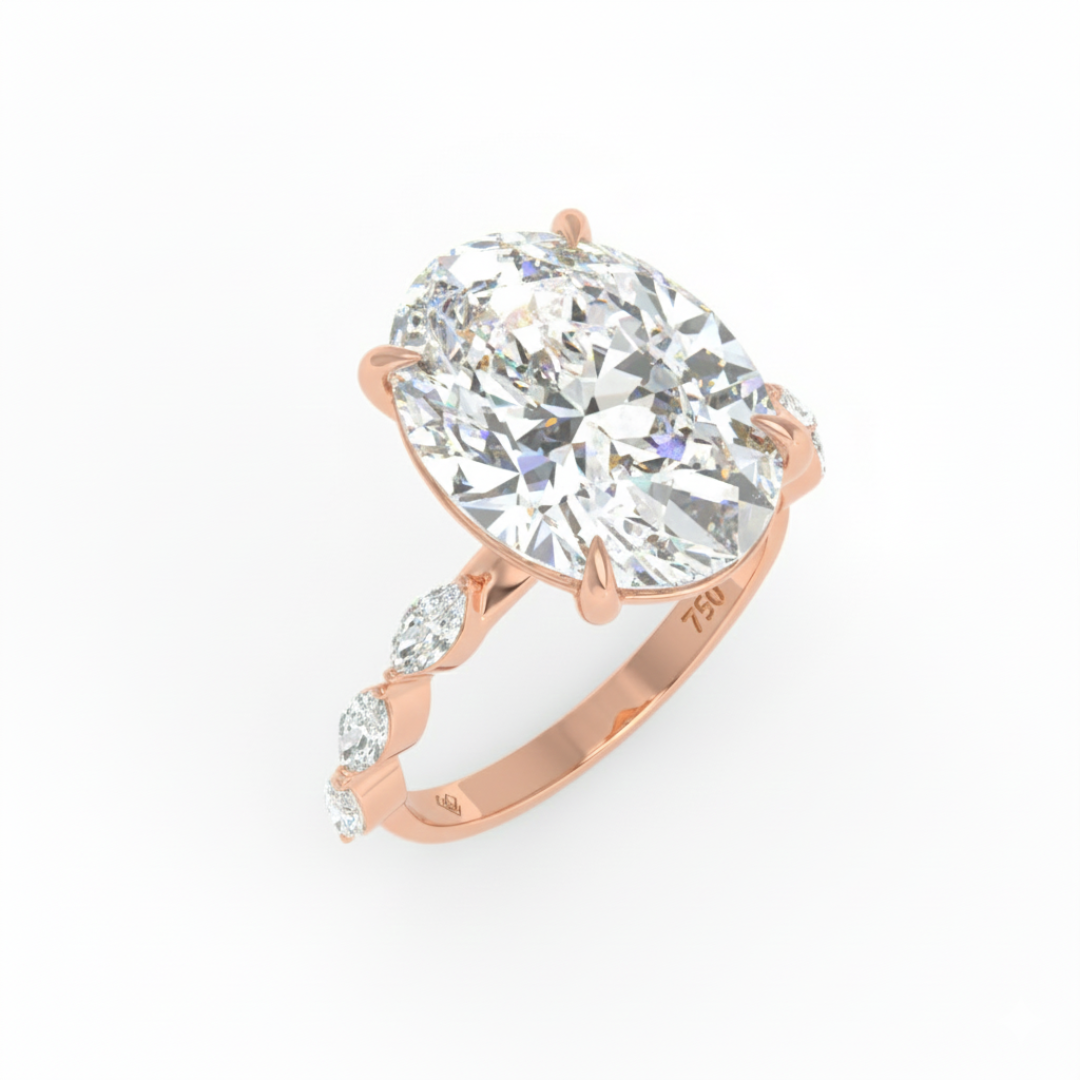 Kasandra Oval Cut Diamond Engagement Ring With A Marquise Cut Diamond Band