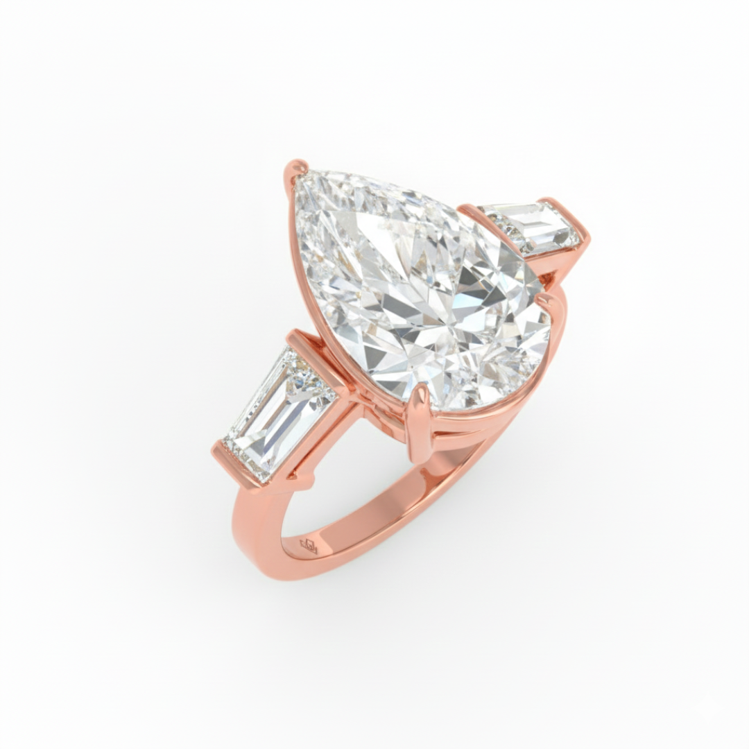 Mary Pear Cut Diamond Engagement Ring With Tapering Baguettes Cut Side Diamonds