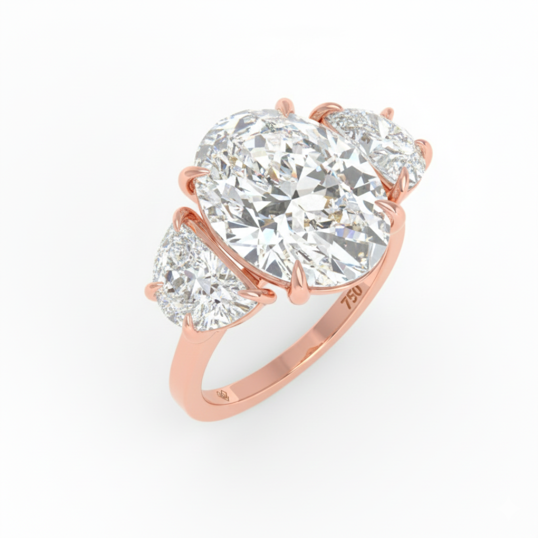 Kamala Oval Cut Diamond Engagement Ring with Half Moon Cut Side Diamonds