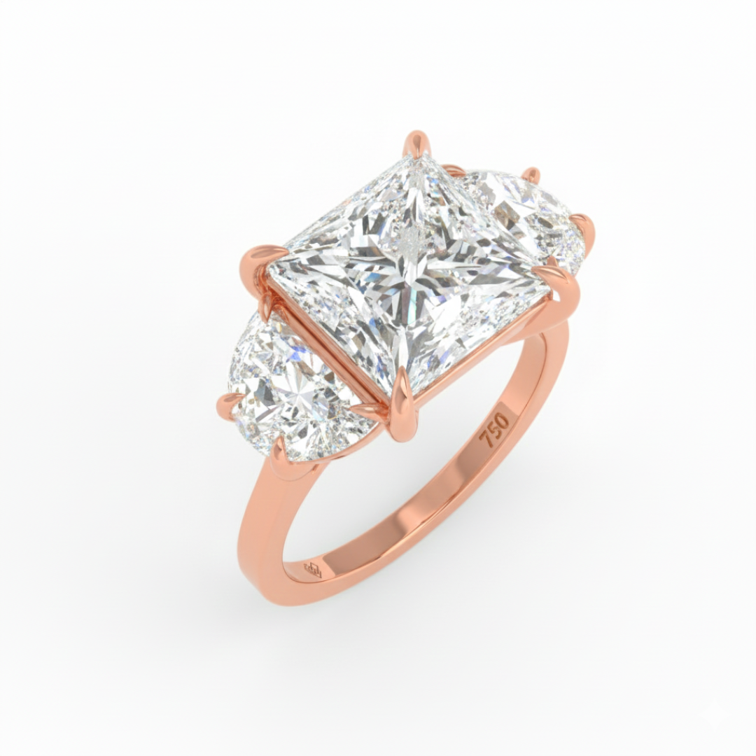 Kamala Princess Cut Diamond Engagement Ring with Half Moon Sides