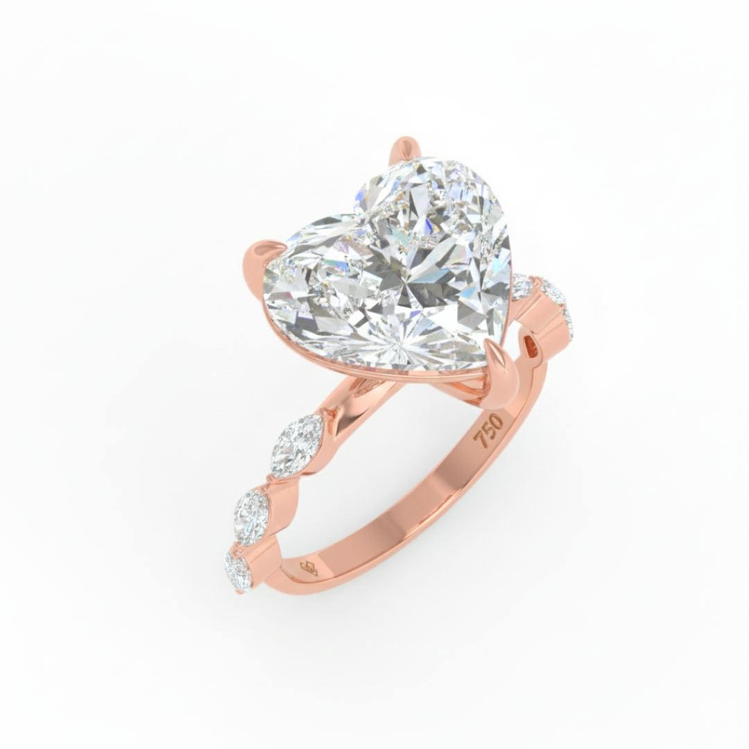 Kasandra Heart Cut Diamond Engagement RIng With A Marquise Cut Diamond Band
