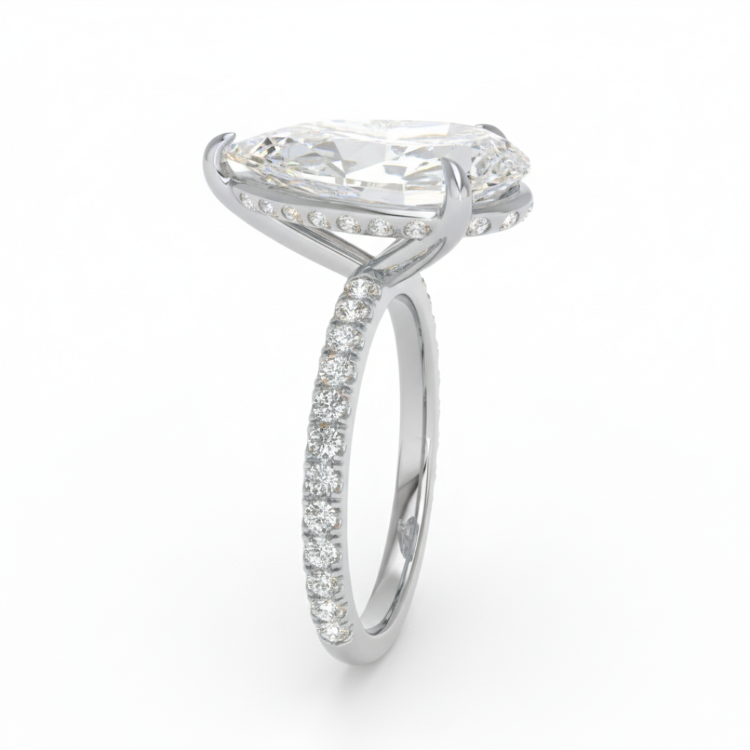 Chloé Pear Cut Diamond Engagement Ring with Diamond Hidden Halo and Diamond Band