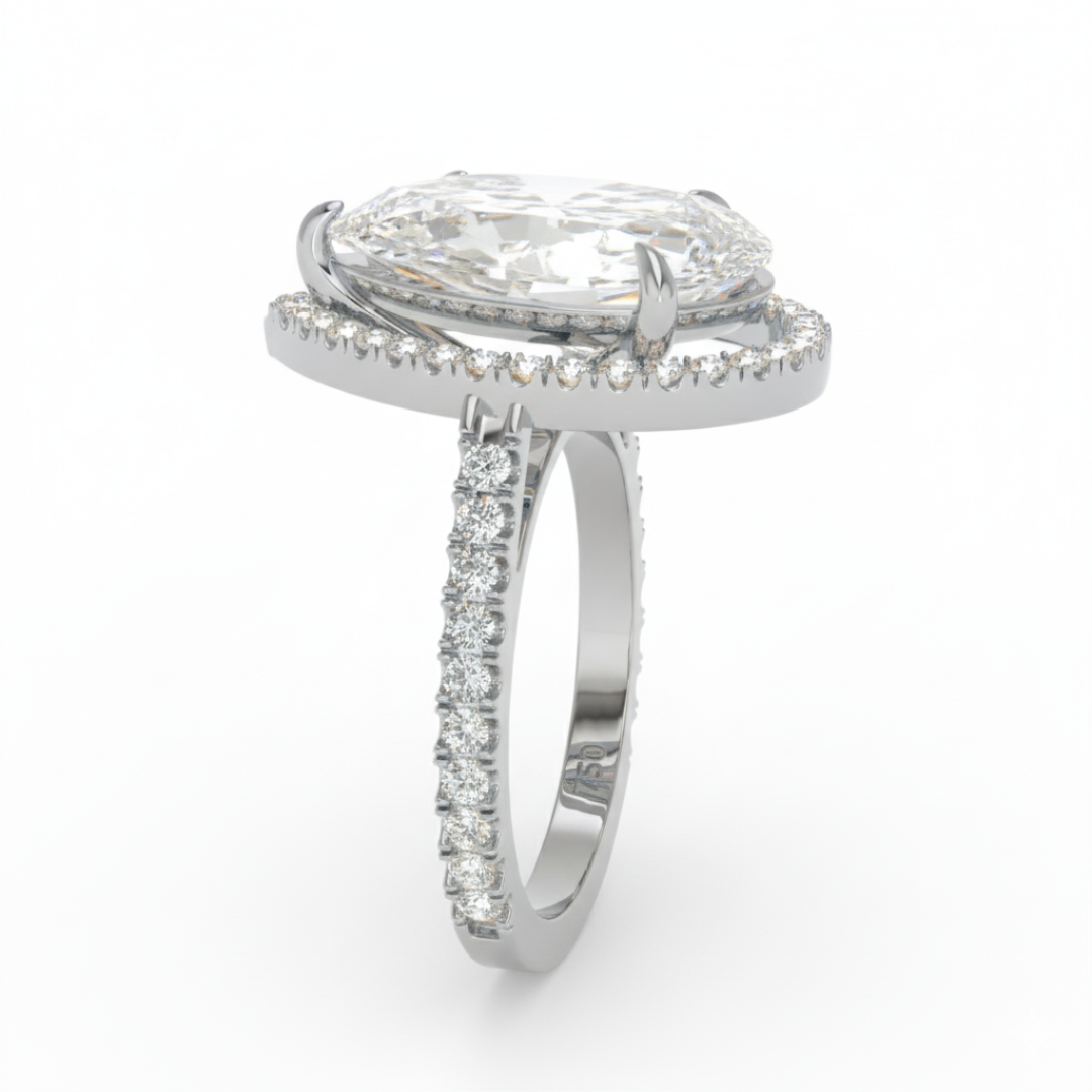 Bella Pear Cut Diamond Engagement Ring with Diamond Halo & Diamond Band