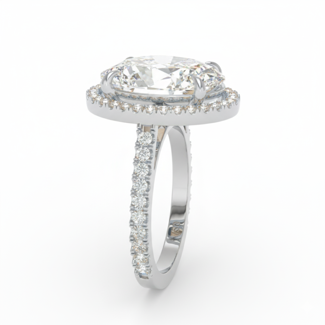 Bella Oval Cut Diamond Engagement Ring with Diamond Halo & Diamond Band