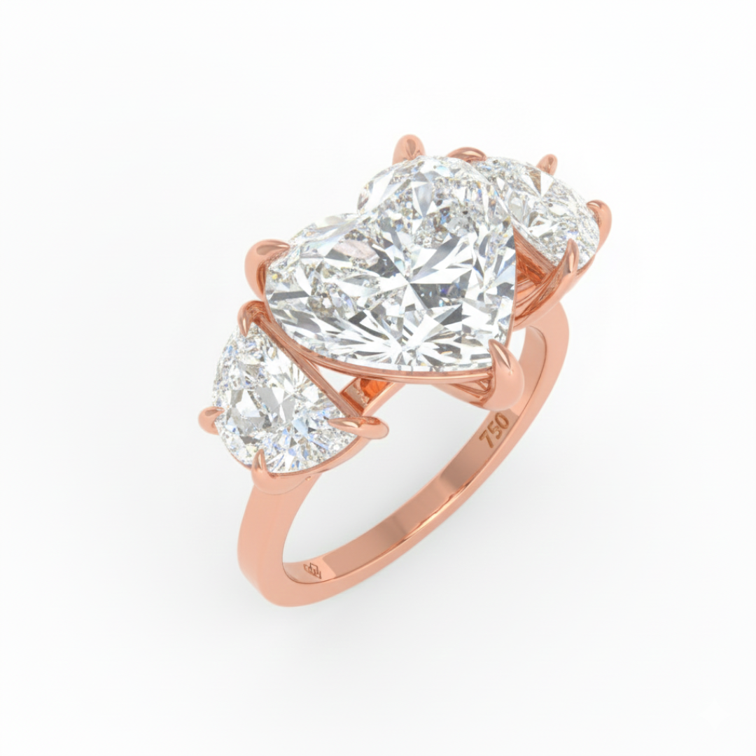 Kamala Heart Cut Diamond Engagement Ring with Half Moon Cut Side Diamonds