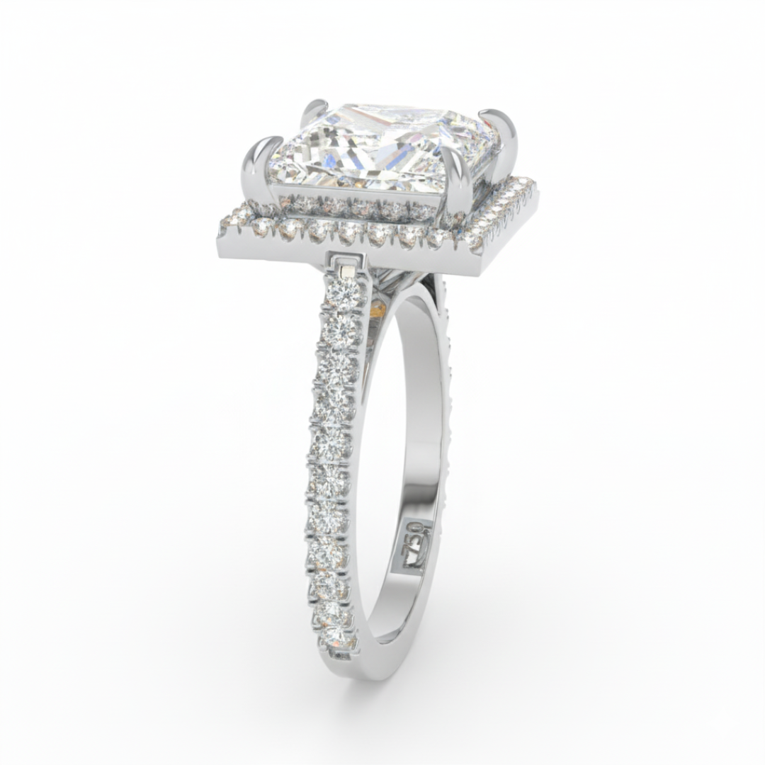 Bella Princess Cut Diamond Engagement Ring with Diamond Halo & Diamond Band