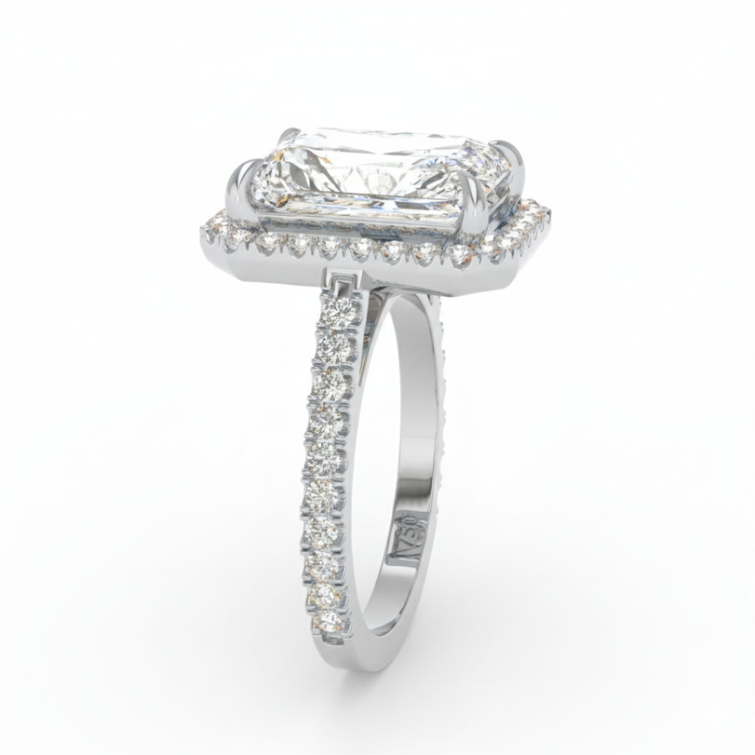 Bella Radiant Cut Diamond Engagement Ring with Diamond Halo & Diamond Band