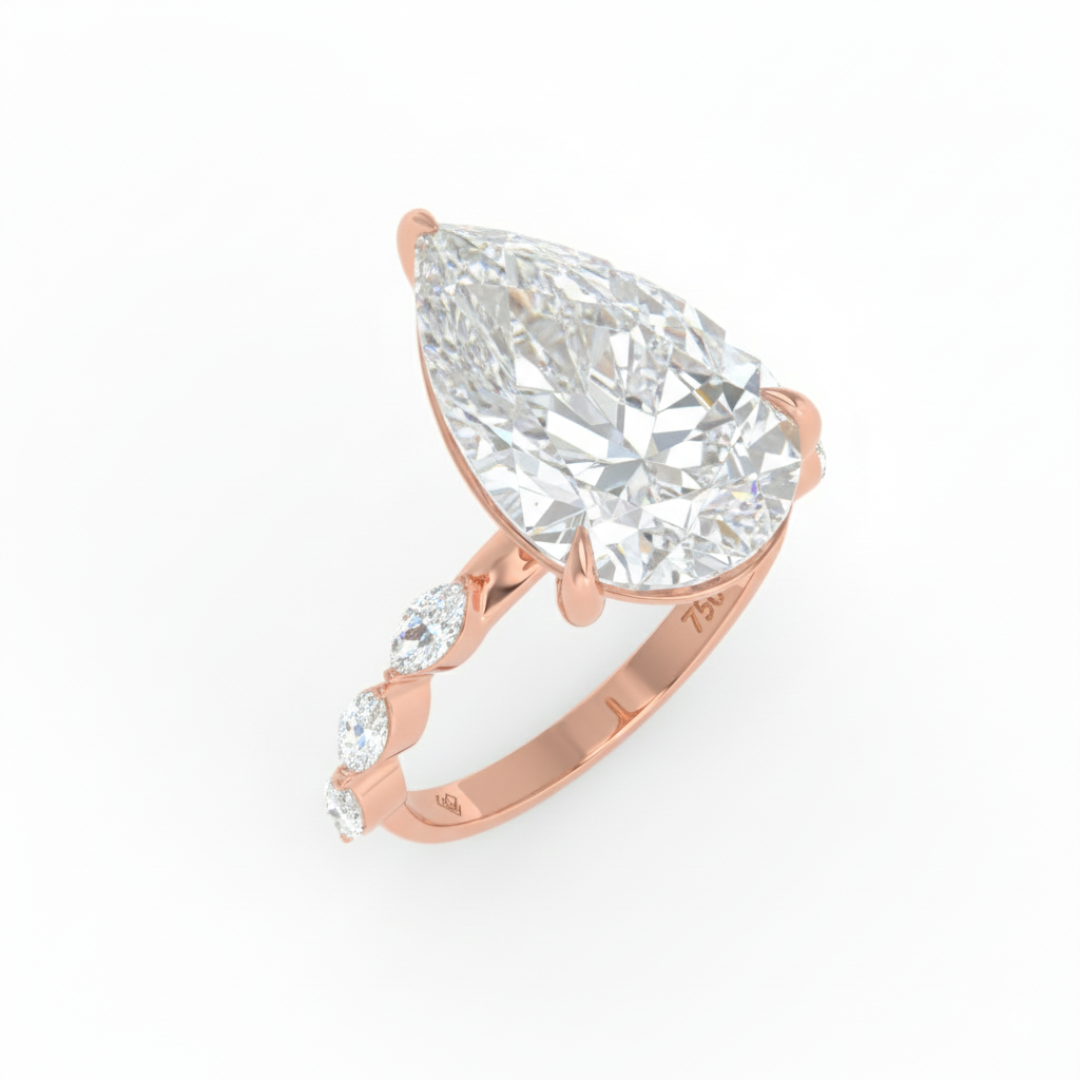 Kasandra Pear Cut Diamond Engagement Ring With A Marquise Cut Diamond Band