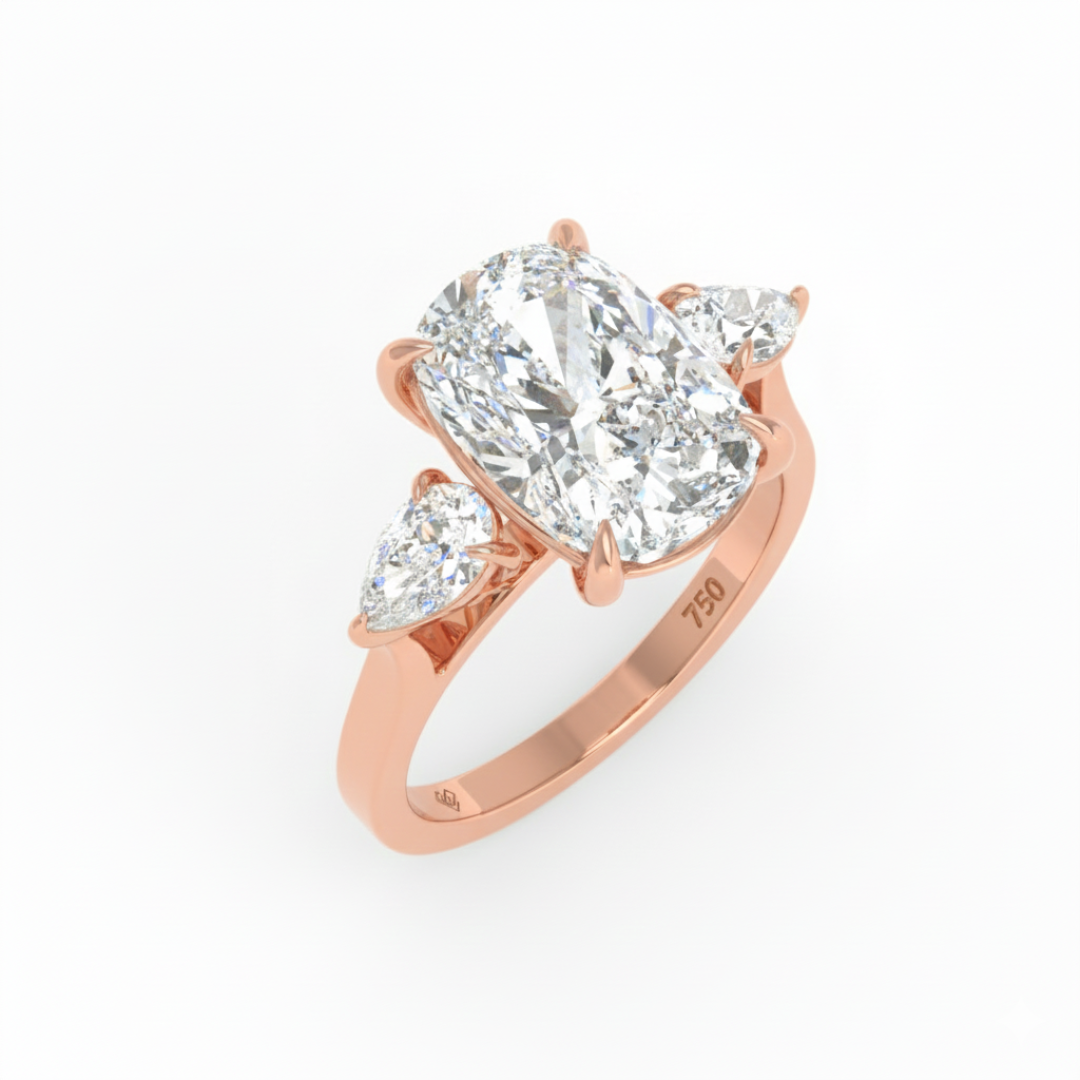 Sofia Cushion Cut Diamond Engagement Ring With A Pear Cut Side Diamonds