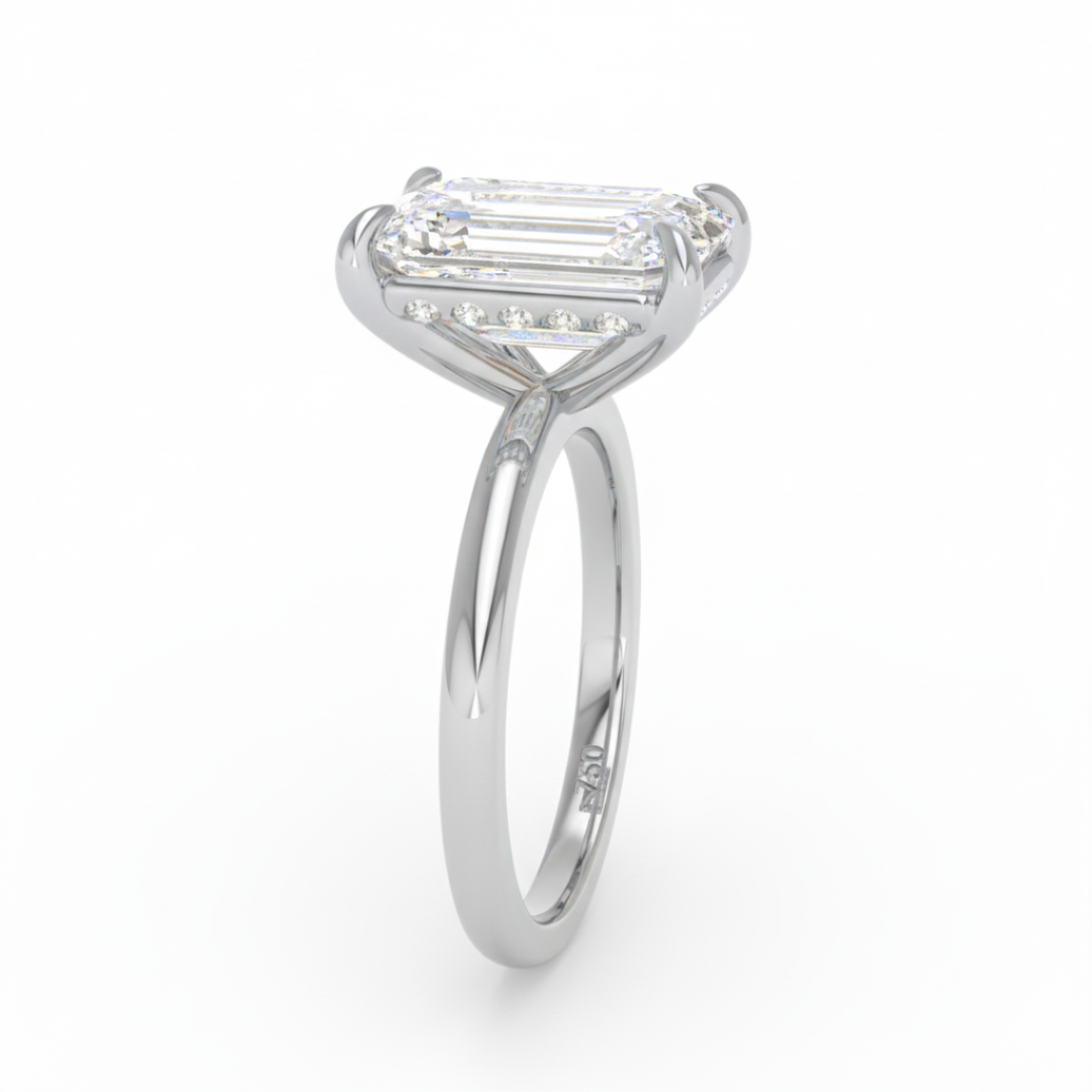 Léa Emerald Cut Diamond With Hidden Halo Engagement Ring