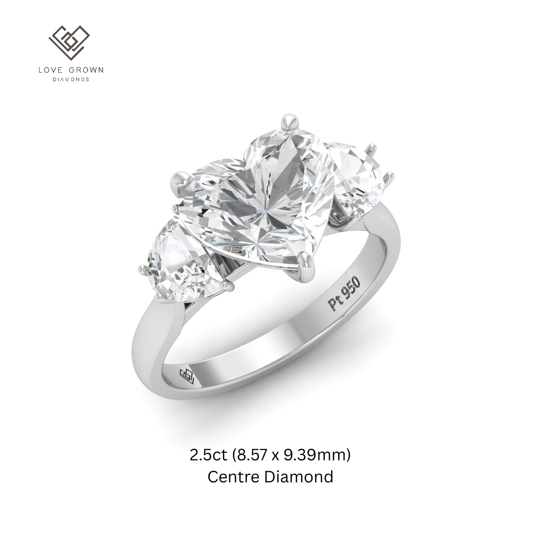 Kamala Heart Cut Diamond Engagement Ring with Half Moon Cut Side Diamonds
