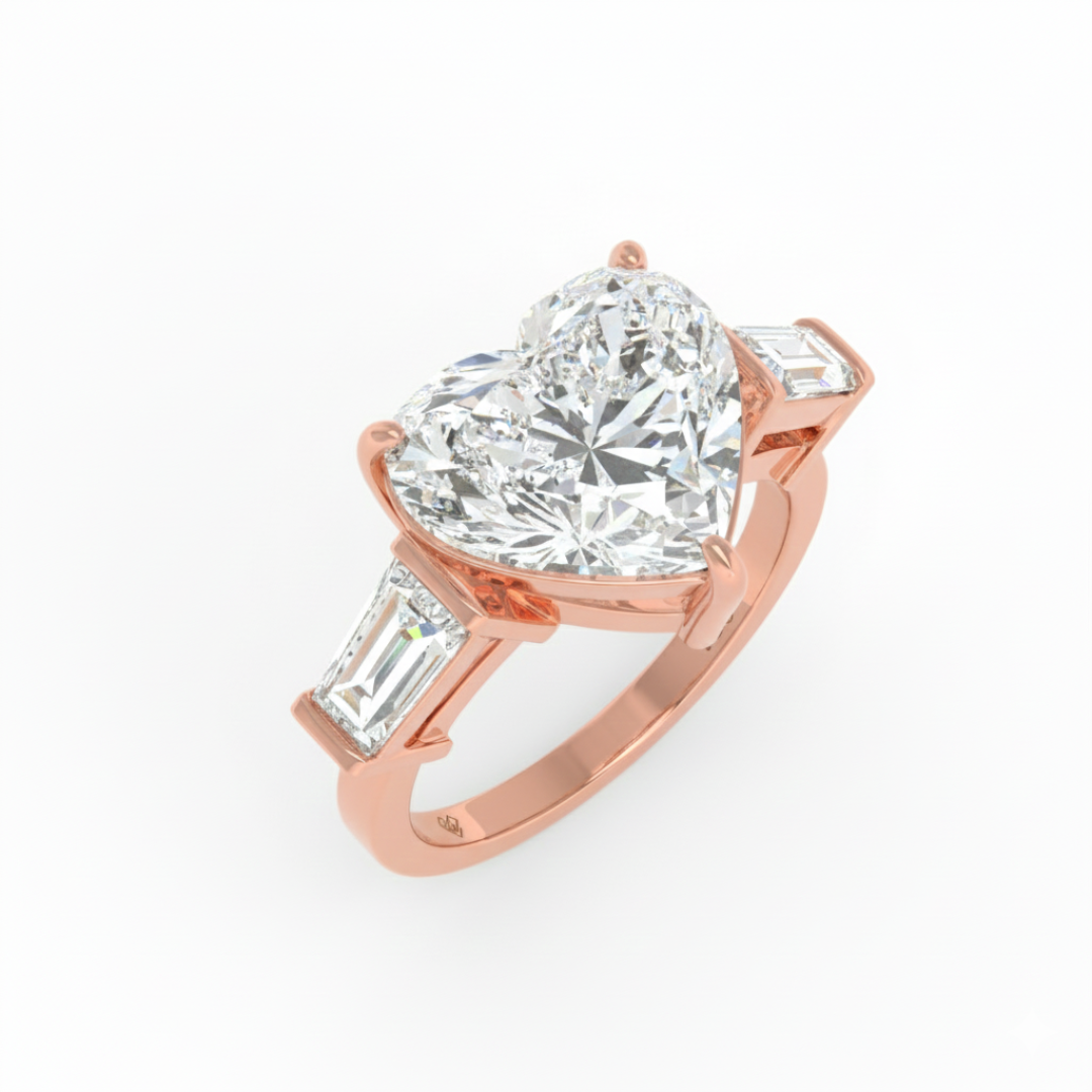 Mary Heart Cut Diamond Engagement Ring with Tapering Baguettes Cut Side Diamonds
