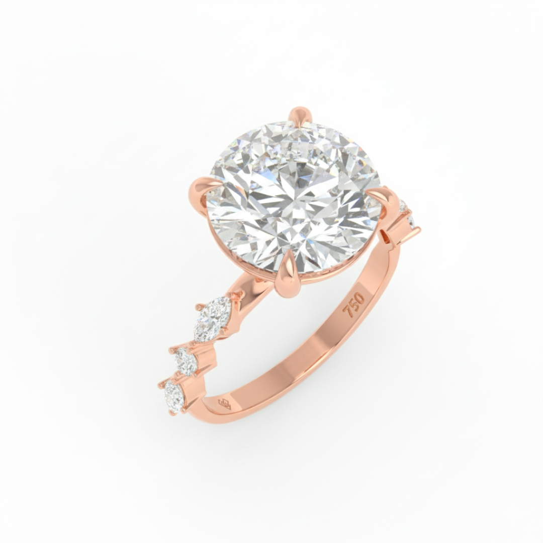 Elizabeth Round Brilliant Cut Diamond Engagement Ring With A Marquise And Round Cut Diamond Band