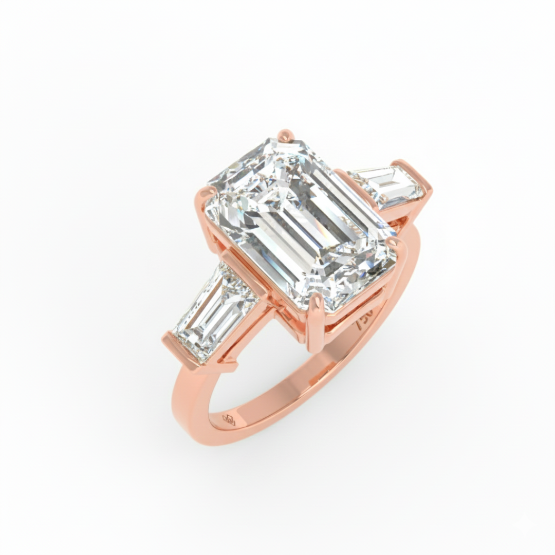 Mary Emerald Cut Diamond Engagement Ring with Tapering Baguette Cut Side Diamonds