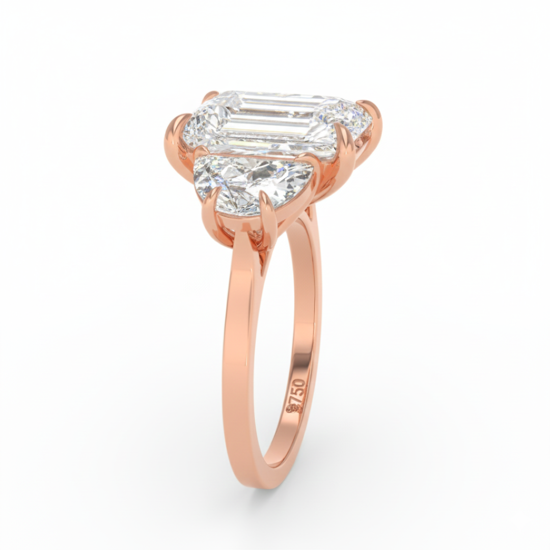 Kamala Radiant Cut Diamond Engagement Ring With Half Moon Cut Side Diamond