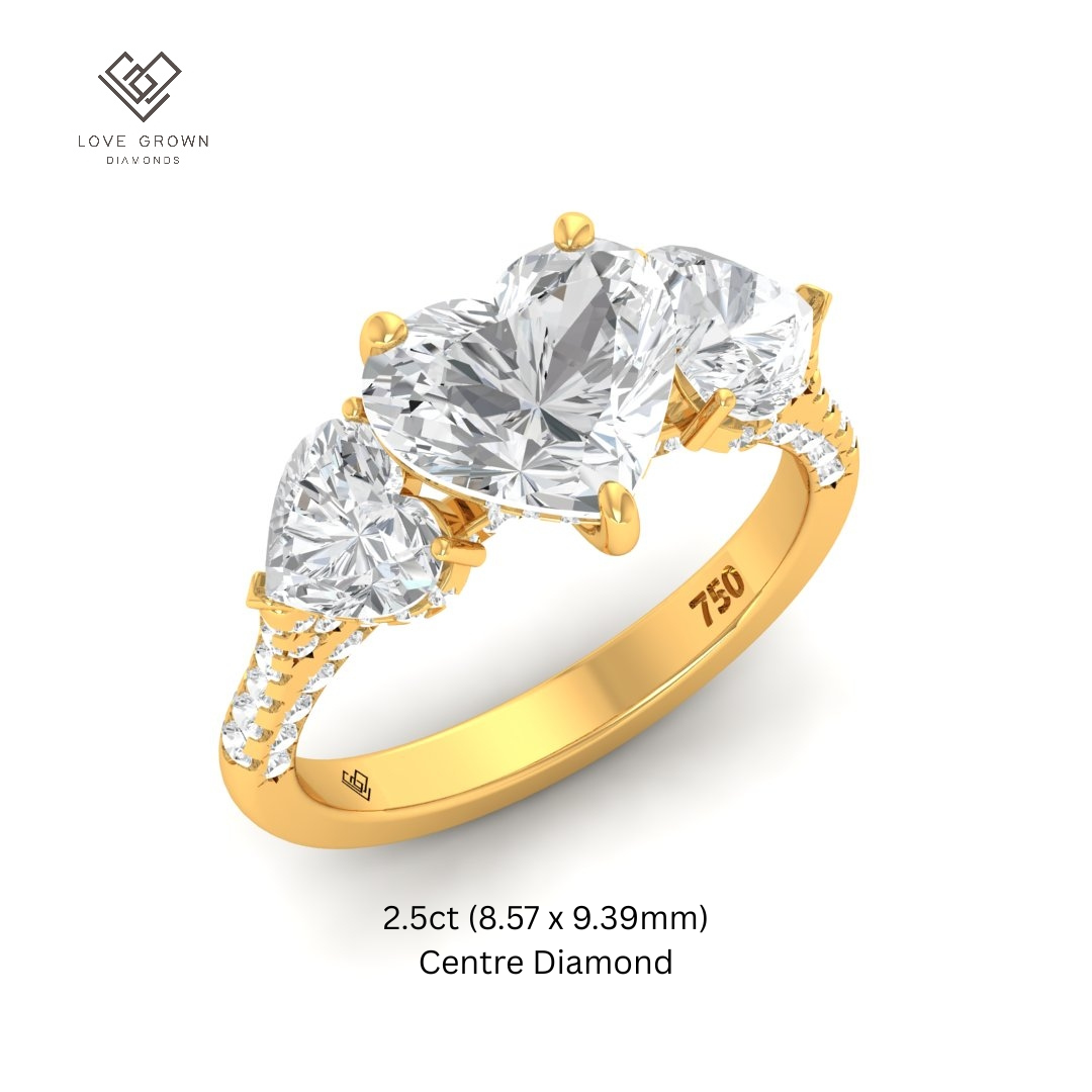 Victoria Heart Cut Diamond Engagement Ring with Heart Cut Side Diamonds and 3D Diamond Band