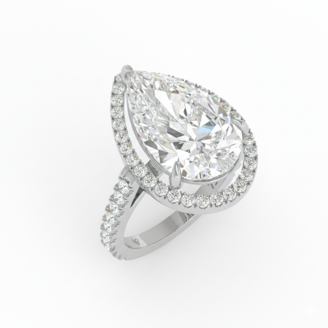 Bella Pear Cut Diamond Engagement Ring with Diamond Halo & Diamond Band